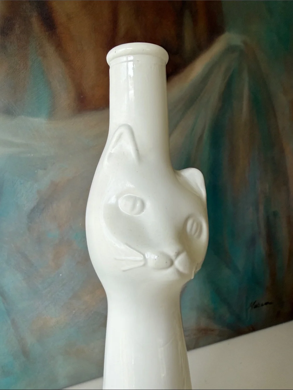 Vintage White Cat Shaped German Riesling Wine Bottle - 13”
